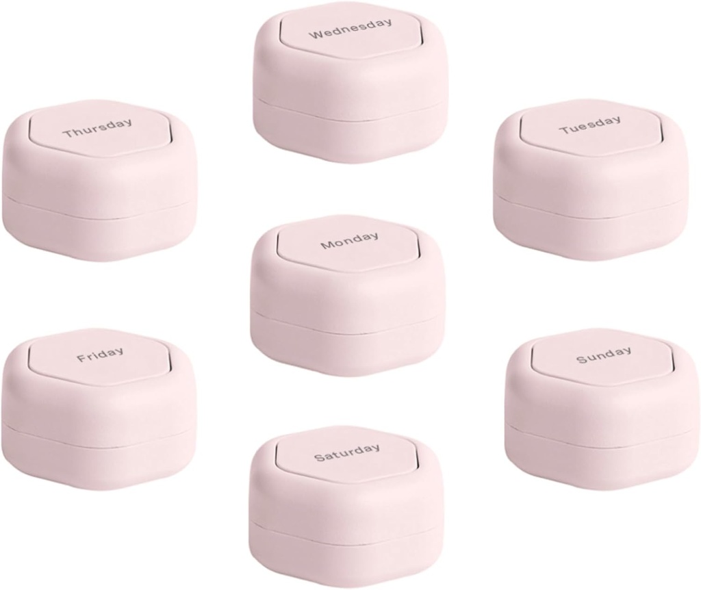 Cadence Travel Containers - Pill Case Set - Magnetiske Rejsekapsler, Daglig Medicin Organizer til piller, Kosttilskud, & Vitaminer - 7 Flex Smalls (0,56oz) for Ugentlig Pill Organizer - Petal