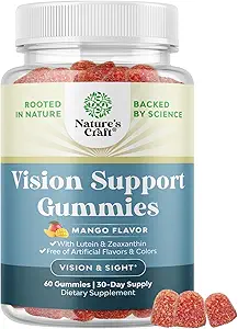Vision Support Gummies for voksne - Lutein og Zeaxanthin Kosttilskud til øje sundhed - Potent Lutein Eye Vitamin til blå lysbeskyttelse Tørhed Strain Support & Visual Sharpness - 60 Greve