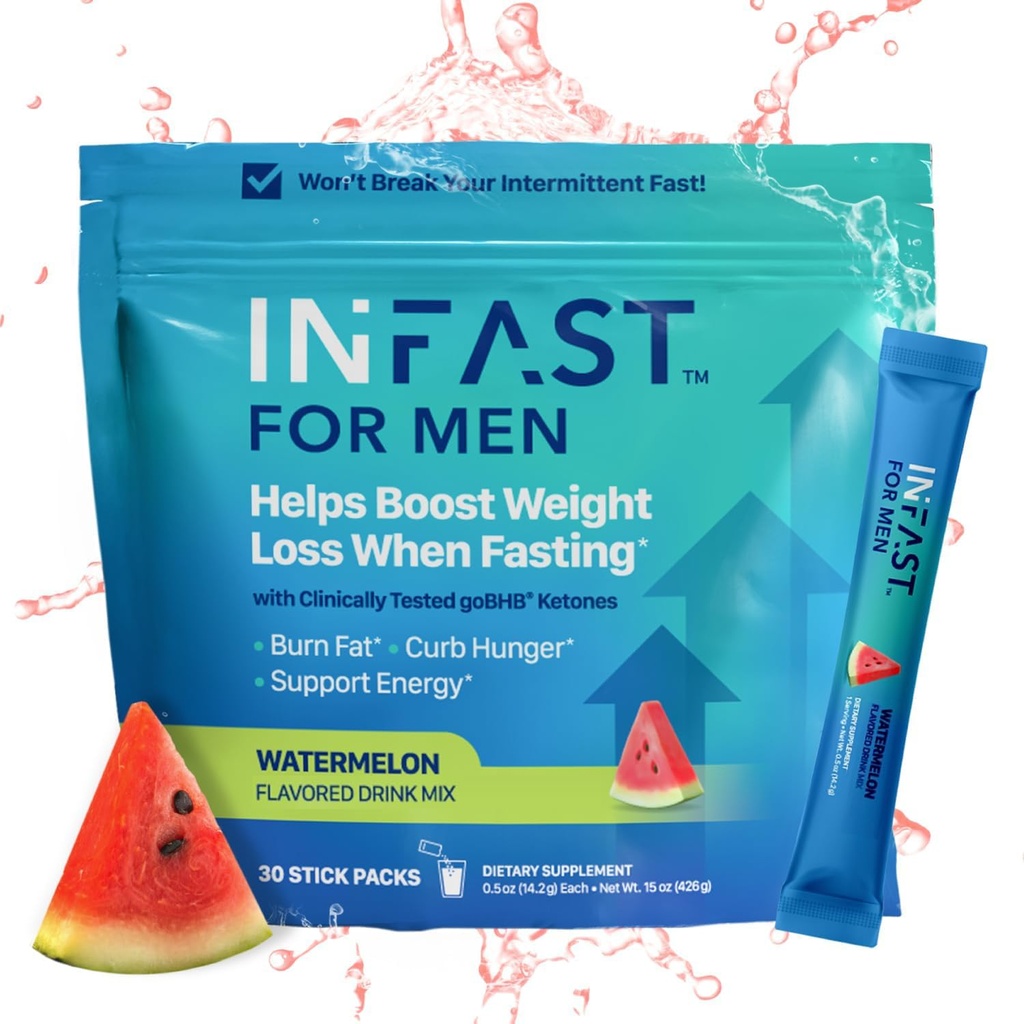Real Ketoner Intermittent Fasting Drink Mix for Mænd BHB Exogene Ketoner Pulver med Fasting Elektrolytes & Green Coffee Bean Extract for Sustainable Hydration Energy and Focus (Watermelon) - 30ct