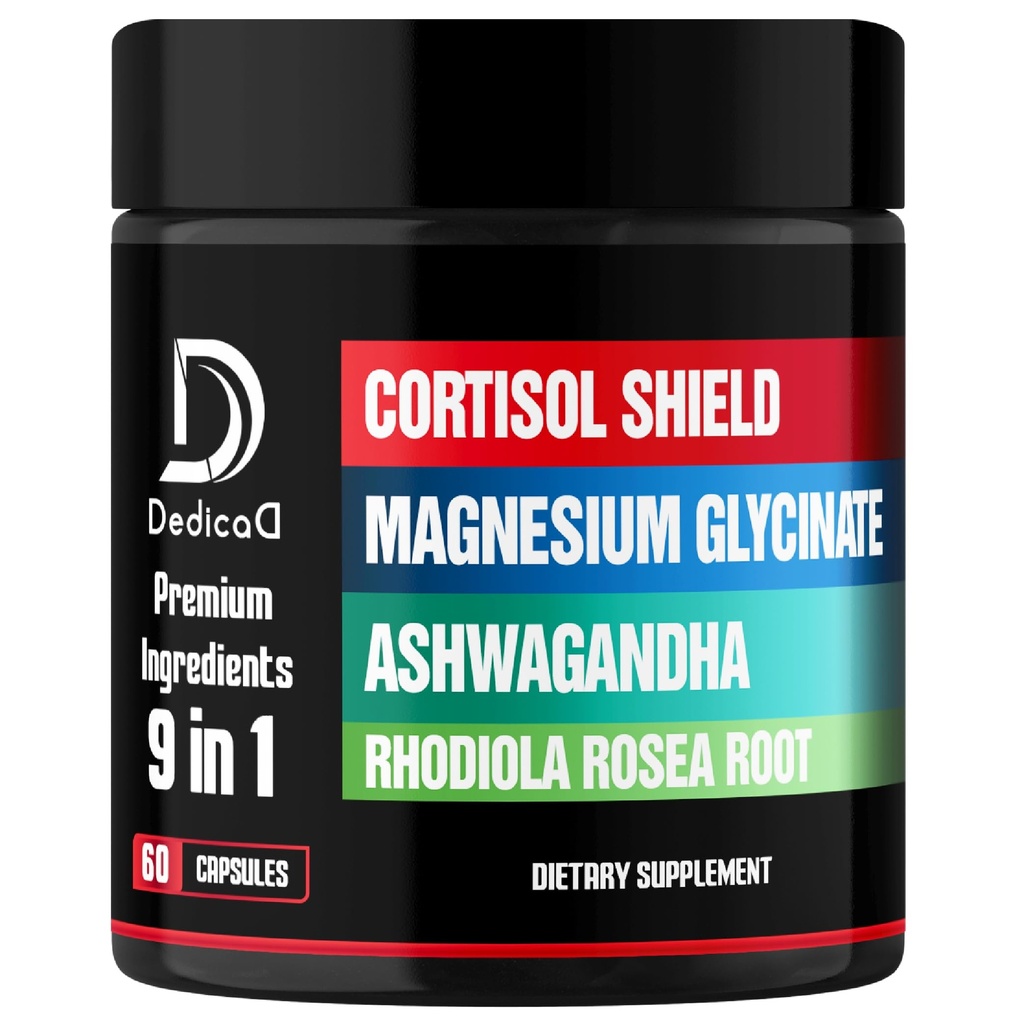 9in1 Cortisol Shield - Magnesium Glycinate & Ashwagandha med Rhodiola, Phosphatidylserin, Passion Flower, L- Theanine, Apigenin, Lakrids, Magnolia - Rest Well & Mood Balance - 60 Greve