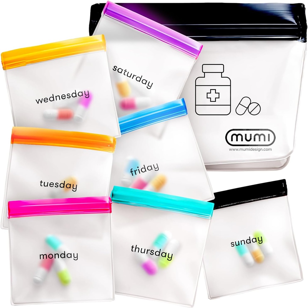 MuMI Pouch sæt, 7 Mini Zipper Pouches til piller, små piller poser, Genanvendelige Pouches til medicin Rejser, Pocket Pill Organizer, Purse Tilbehør, Vitamin Organizer