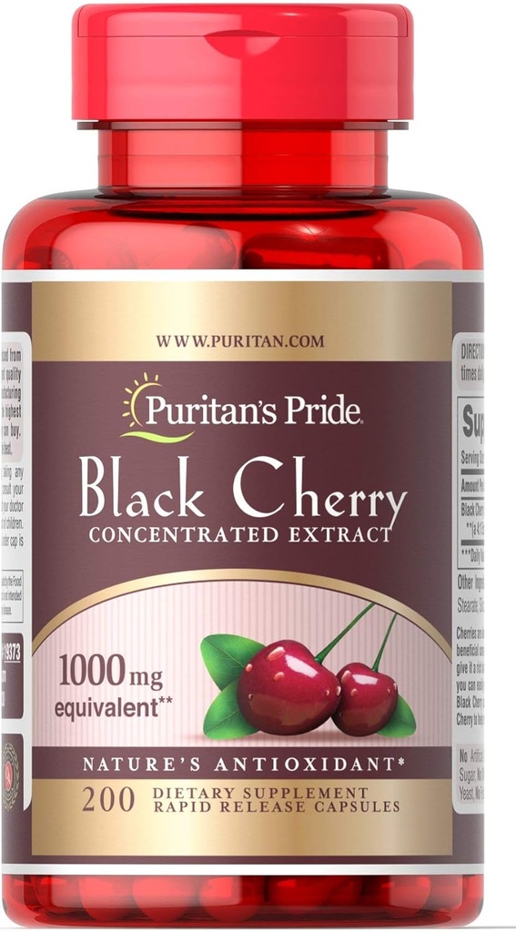 Puritans Pride Black Cherry 1000 mg kapsler, 200 Greve
