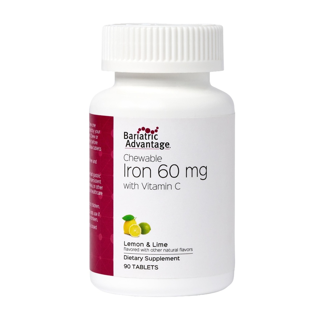 Bariatric Advantage Chewable Iron 60 mg med C-vitamin for øget absorption og udnyttelse, Nemt fordøjeligt for Gastric bypass og Ærme Gastrectomy Kirurgi Patienter - Lemon Lime, 90 Greve