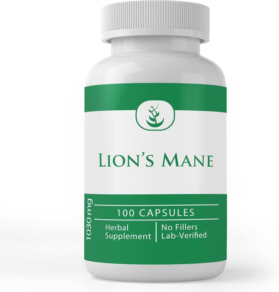PURE ORIGINAL INGREDIENSER Lions Mane, (100 kapsler) Altid ren, ingen tilsætningsstoffer eller fyldstoffer, Lab Verified
