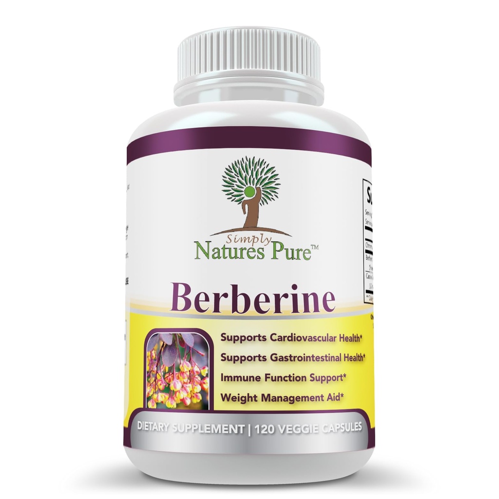 Simply Natures Pure Premium Berberine HCl 500mg - 120 kapsler - Kardiovaskulær Gastrointestinal immunforsvar - Chrom kanel