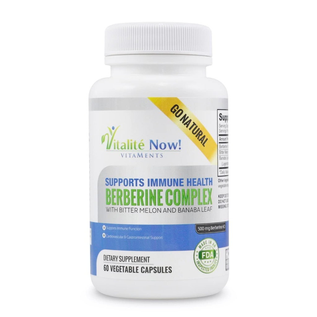 Høj styrke Berberine 500mg + Bitter Melon & Banaba - Immunsystemet Sundhed - Kardiovaskulær & Gastrointestinal support - 60 Vegetariske kapsler