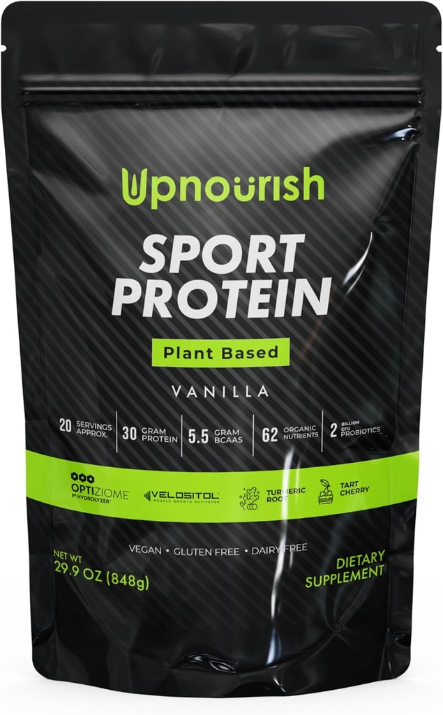 Vegansk Sport Protein Powder Vanilla - 30g Plant Based Protein, VELOSITOR, BCAA, Organic Green & Fruits, Probiotika, Tart Cherry for Post Workout Inddrivelse, Informer Sports Certified Keto - 20 portioner