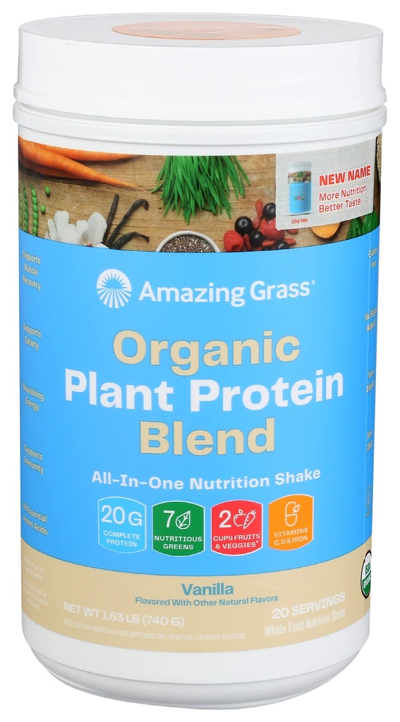 Amazing Grass Organic Plant Protein Blend: Vegansk Protein Powder, Ny Protein Superfood Formel, All- In- One Nutrition Shake with Beet Root, Pure Vanilla, 20 Servere
