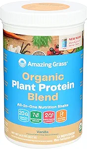 Amazing Grass Organic Plant Protein Blend: Vegansk Protein Powder, Ny Protein Superfood Formel, All- In- One Nutrition Shake with Beet Root, Pure Vanilla, 20 Servere