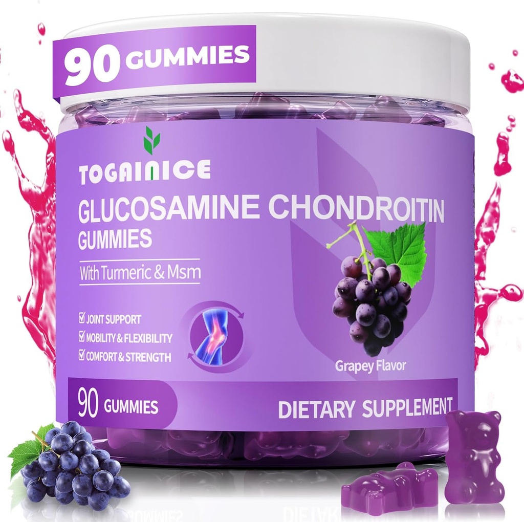 Fælles støtte gummier med Glucosamin Chondroitin, sukker fri, 1500mg ekstra styrke med MSM & gurkemeje (90 Greve)