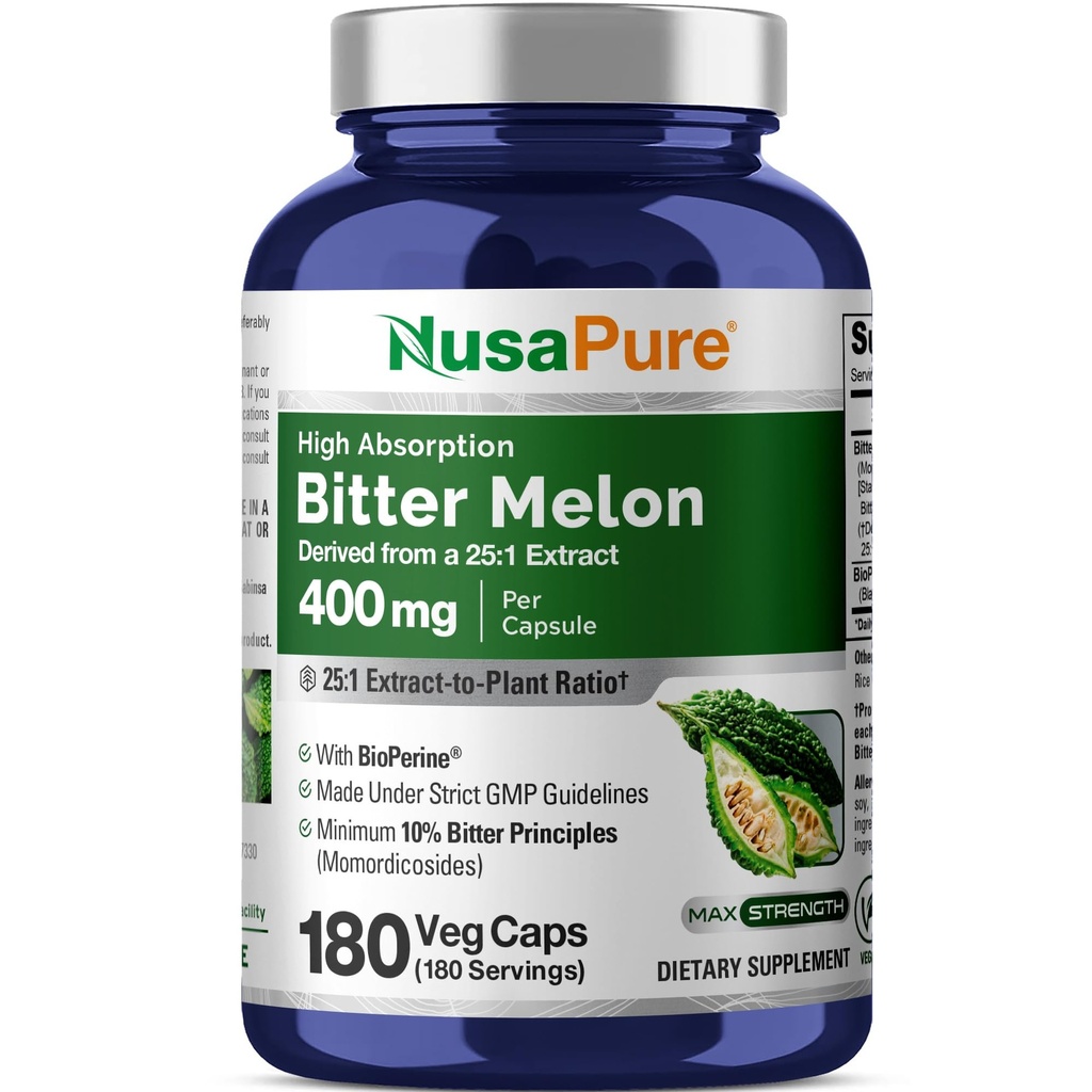 NusaPure Bitter Melon Extract 10. 000 mg 180 Vegan Caps (100% Vegetarisk, Non- GMO, Gluten- fri, 10% Bitter Principper) Bioperine