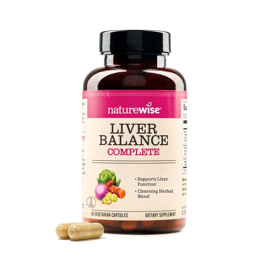 NatureWise leverbalance Detox Supplement - Triple reparation Formel med mælk tidsel, Mælkebøtte, gurkemeje, Artiskoke, Reishi Mushroom & Kudzu, Vegan - 60 kapsler [30-Day Supply]