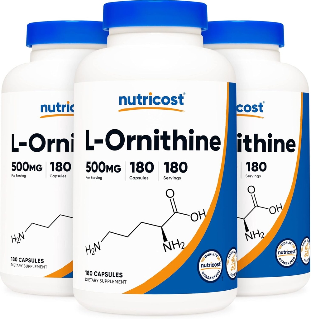 Nutricost L- Ornithin 500mg; 180 kapsler (3 flasker)