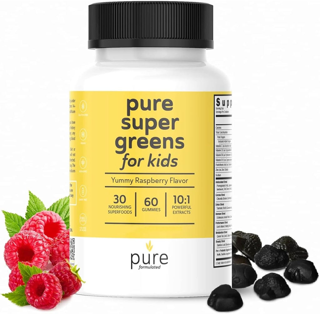 Super Greens Multivitamin Gummies til voksne & Kids immunforsvar & fordøjelsessygdomme - Daglig Fiber Probiotisk tillæg Frugt & Veggie Chewable Gummy - Hindbær Flavor - 60- Day Supply