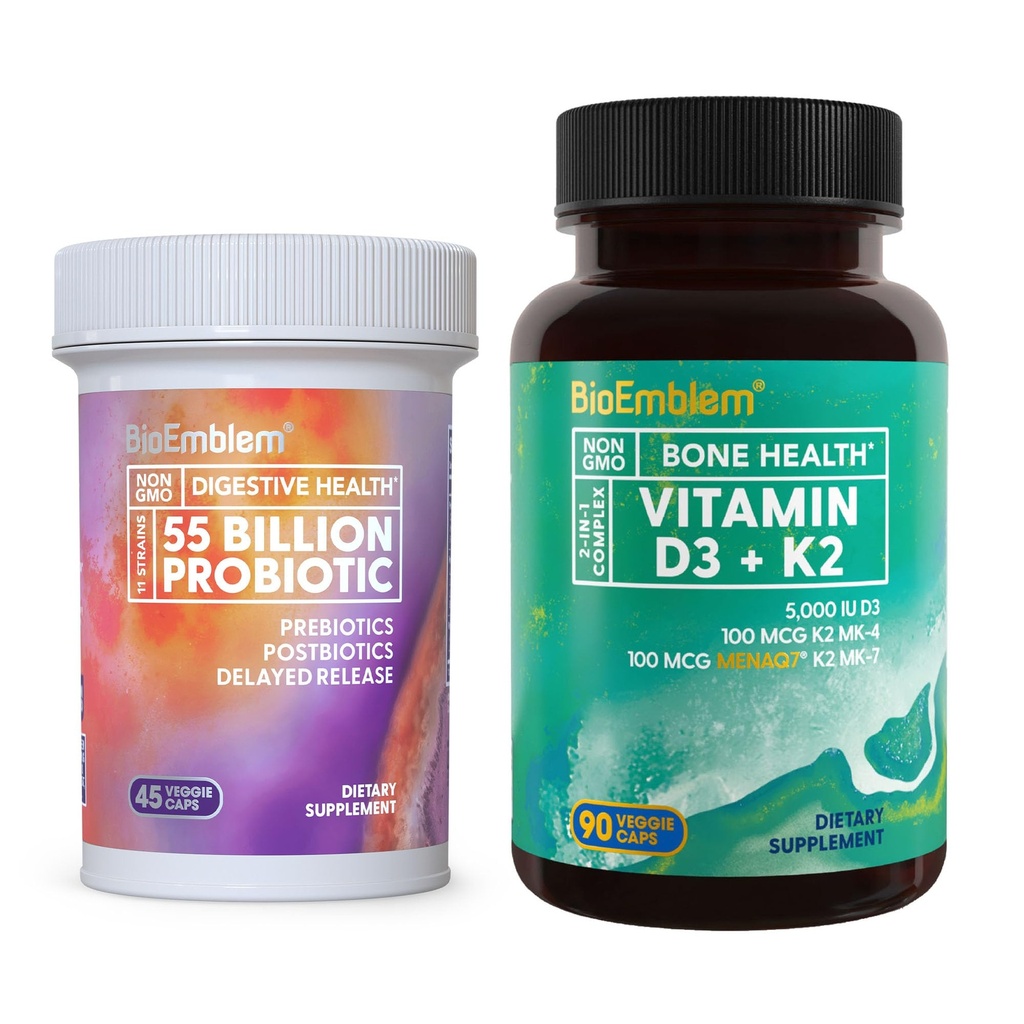 Bioembleme Vitamin D3 K2 (5000IE og 200mcg) & Probiotika til kvinder og mænd