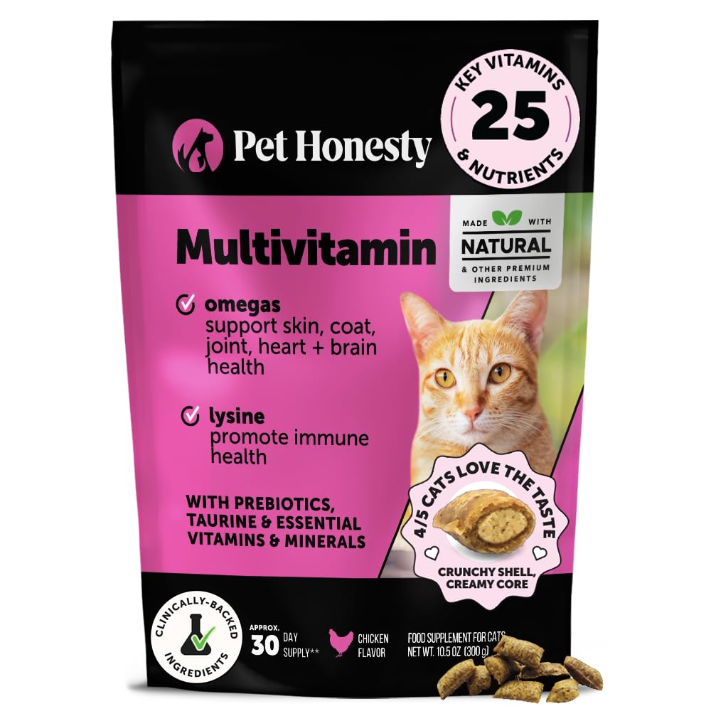 Cat Multivitamin Crunchy & Creamy Chews - Cat Treats for Health + Immunation, Joint Support, Skin & Coat, & fordøjelse - Vitaminer med Omega 3s, Lysin & Probiotika (30 Day Supply)