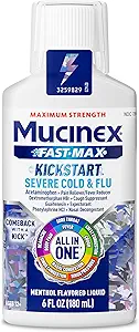 Mucinex Fast- Max Kickstart Svær kold og flue medicin til voksne, Flydende kold medicin & Hoste medicin til voksne, Generisk Expectorant Guaifenesin & Hough suppressant Dextromethorphan, 6 Fl Oz