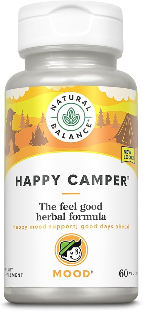 Natural Balance Happy Camper - FeelGood Support - Gotu Kola, Passion Flower, og Kava Kava Kapsler - 60- Day Garanti (30 Servere, 60 VegCaps)