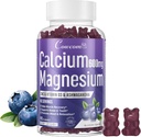 Calcium Magnesium Zink Gummies & Vitamin D3, B6, B12, Immun & Supporting Bone Health Calcium Magnesium supplement til kvinder, sukkerfri Vegansk Blåbær Tyggegummi 90 Tæller