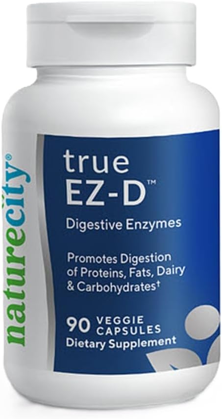NatureCity True- EZ- D Non- GMO fordøjelsesmiddel Complex supplement til fordøjelsessygdomme og bloating relief for mænd og kvinder (90 Veggie kapsler) Super enzymer