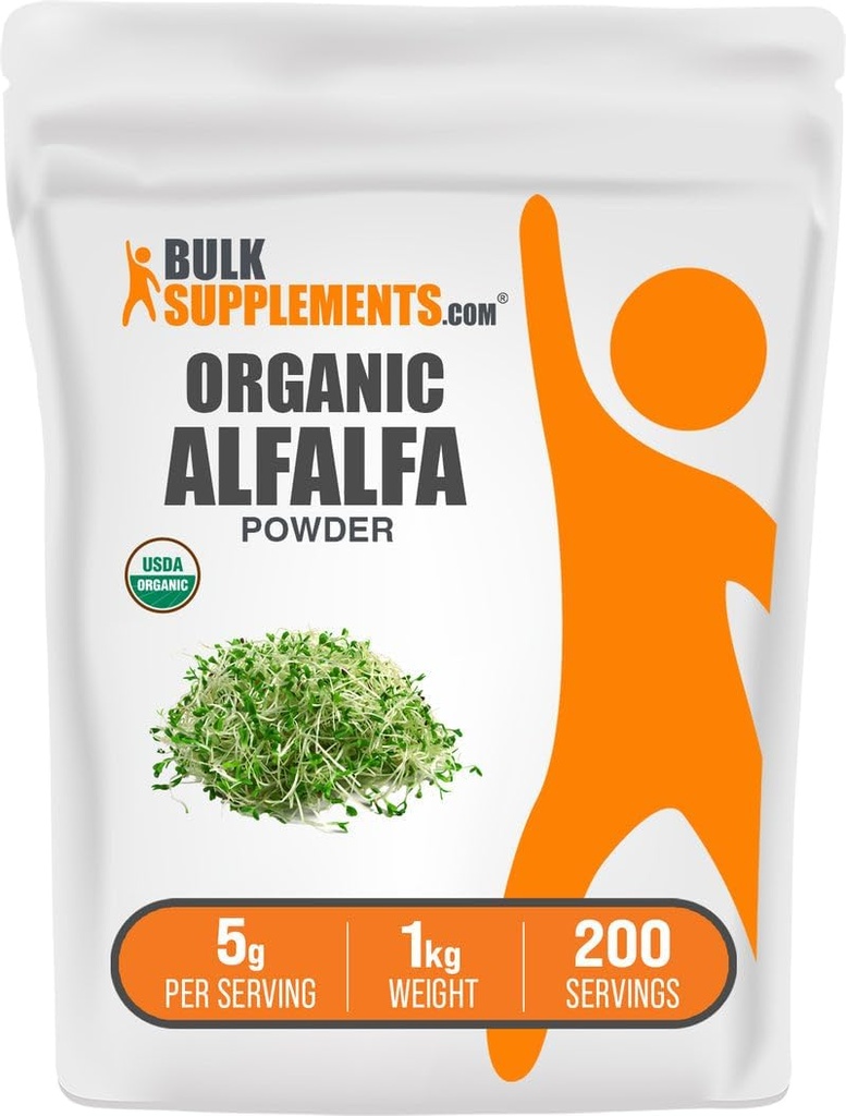 BulkSupplements.com Organic Alfalfa Grass Powder - Alfalfa Supplement, Green Superfood Powder - Vegan & Gluten Free, 5g per Serving, 1kg (2,2 lbs) (Pack of 1)