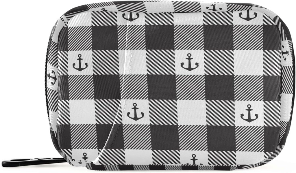 Sort og hvid lagt Anchor Pill Box 7 Dag Pill sag Travel Pill Organizer Bag med lynlås Portable ugentlige sag Kompakt størrelse for Vitamin Supplement Holder