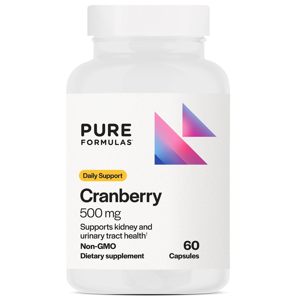 PureFormulas Cranberry 500 mg - Understøtter nyre- og urinvejssygdomme - Antioxidant supplement til immunforsvar og cellulær sundhed - Tranebær piller til kvinder & mænd - Non- GMO - 60 kapsler