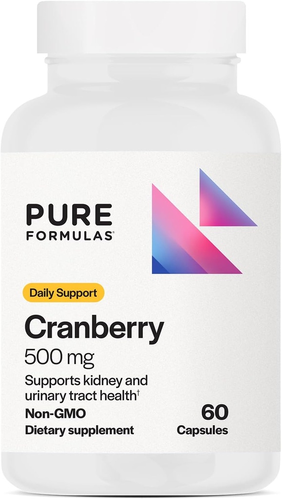 PureFormulas Cranberry 500 mg - Understøtter nyre- og urinvejssygdomme - Antioxidant supplement til immunforsvar og cellulær sundhed - Tranebær piller til kvinder & mænd - Non- GMO - 60 kapsler