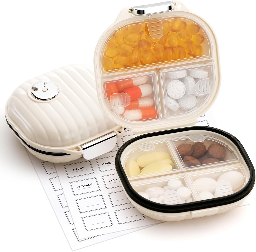 Zannaki Pill sag Portable Small Weekly Travel Pill Organizer, Cute Fugt Bevis Pill Box Holder for Pocket Purse Bag, Daily Mini Pocket Pharmacy Medicine Container for Vitamin, Fish Oil, tillæg