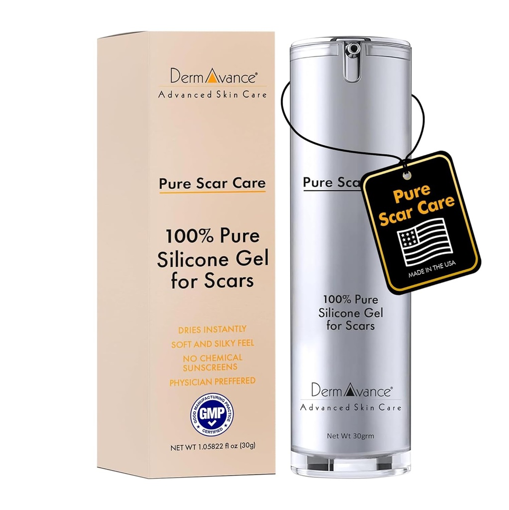 Pure Scar Care "Medical Grade Silicone Gel" for Kirurgiske og Ansigtsmærker - Silicone Cream til effektiv Scar Management - 1.05822 fl oz (30g), Clear