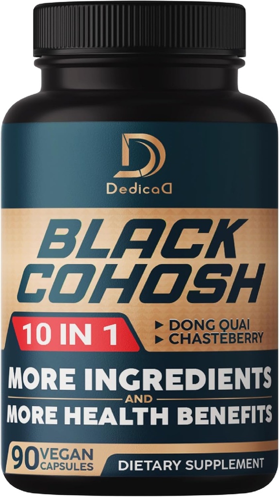 Black Cohosh Supplement - 3 Måneder for menopause og immunforsvar - Blend of 12 Potent Herb Inkluderer Dong Quai, Chasteberry, Wild Yam, Red Clover, Black Pepper & andre - 90 Vegansk Kapsler