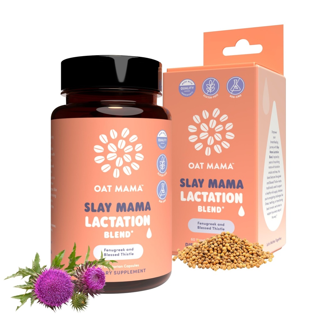 OAT MAMA Organic Lactation Supplement - 'Slay Mama' Velsignet Thistle & Fenugreek kapsler - Herbal Amning Blend, Postpartum Support til ammende mødre
