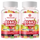 Natures Aid Sugar- Free Vitamin D3 K2 Gummies with Calcium + K2 (MK- 7), Magnesium Citrate, C-vitamin, Ekstra Styrke - Ultimate Absorption for ben Muskeltænder immun, Vegan - 120 Gummies