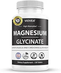Magnesium Glycinate - Lavet i USA, 400mg per servering, 120 tabletter, 100% Chelated for Højere Absorption, Non- GMO og Gluten- Free, Understøtter muskler, knogler og hjerte velvære