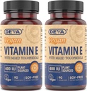 DEVA Vegan Natural Source Vitamin E 400IE med blandede tocopheroler, Soy- Free - 90 Veg Caps (pakke med 2)