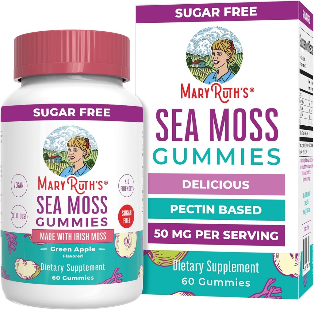 MaryRuth Organics Gummies Sugar Free Made with Irish Sea Moss for Gut Health and Immune Support Formulated for Voksen- og Kids Age 4 + Vegan Non- GMO Gluten Free