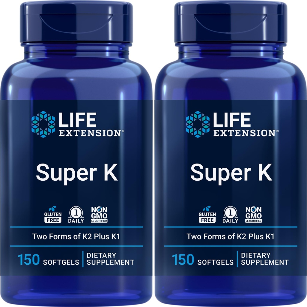 Life Extension Super K, 150 Softgels (pakke med 2) med vitaminer K og K2