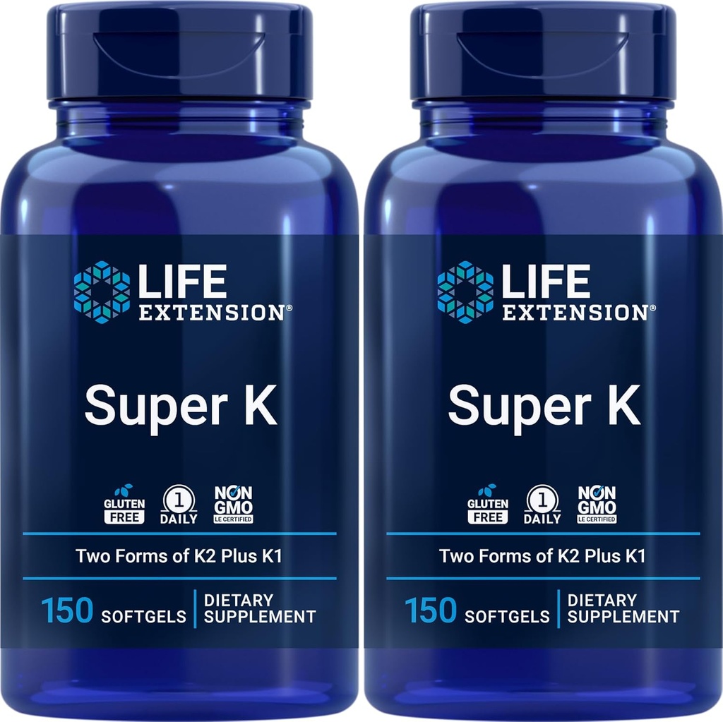 Life Extension Super K, 150 Softgels (pakke med 2) med vitaminer K og K2
