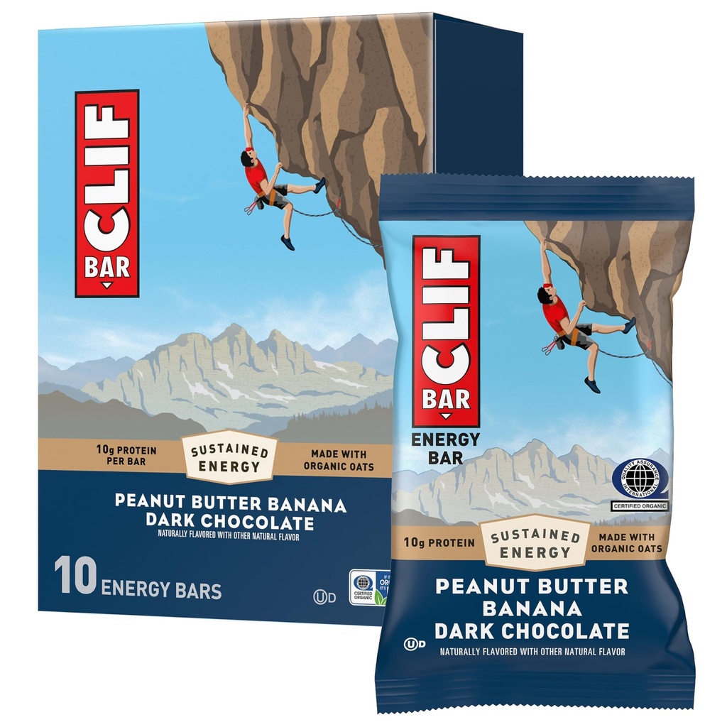 CLIF BAR - Energy Protein Bars - Peanut Butter Banan med mørk chokolade - Lavet med Økologisk Havre - Energy Bars - Ikke-GMO - (10 Pack)