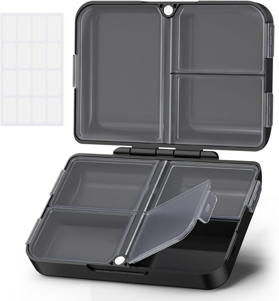 AUVON Daily Pill Organizer Fit med din pung eller Pocket, Compact Travel Pill Box sag med Slim Folding Design og Long- Lasting hængsler til at holde Vitamin, Fish Oil, tillæg eller smykker (sort)