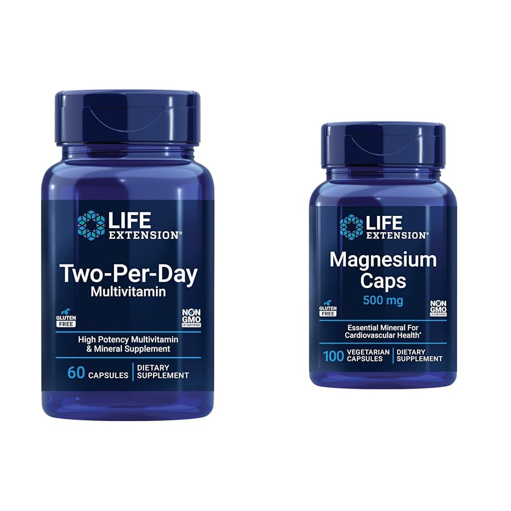 Life Extension Two-Per- Day Multivitamin med vitaminer C & D og Magnesium kapsler 500mg for hjerte, hjerne, ben, cellular sundhed