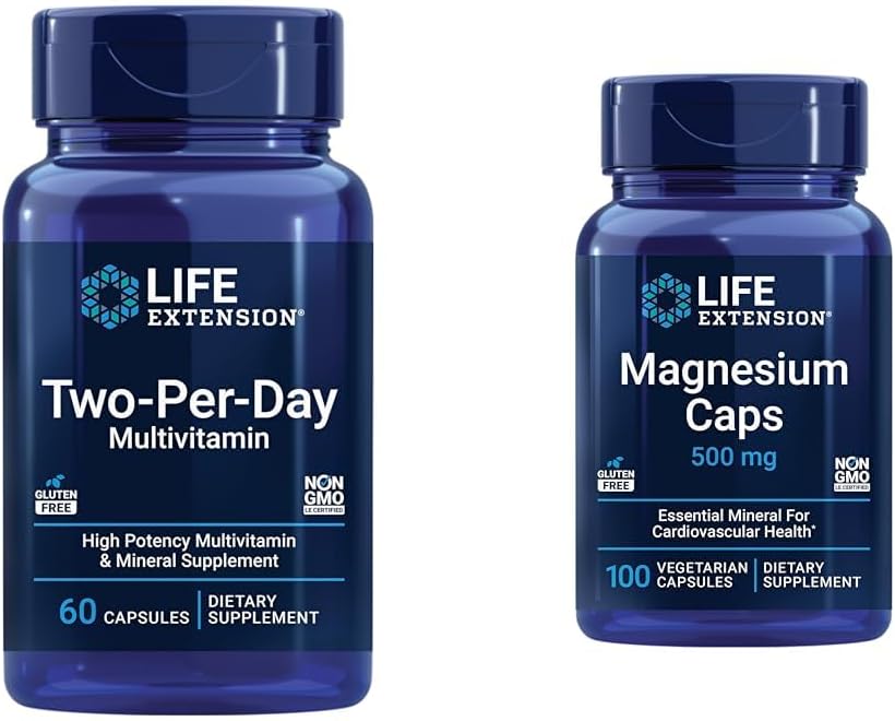 Life Extension Two-Per- Day Multivitamin med vitaminer C & D og Magnesium kapsler 500mg for hjerte, hjerne, ben, cellular sundhed