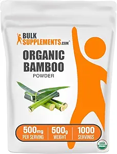 BulkSupplements.com Organic Bamboo Powder - Silica Supplements, Bamboo Supplement - Gluten Free, 500mg per Serving, 500g (1.1 lbs) (Pakning med 1)