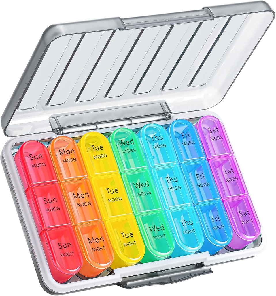 Zoksi Moisture- Proof Pill Organizer 3 gange om dagen, Sealed Weekly Pill Box 7 dag, Stor Daily Pill Box Organizer, Travel Medicine Organizer, Bærbar Pill Container med 21 Kompartmenter til at holde medicin