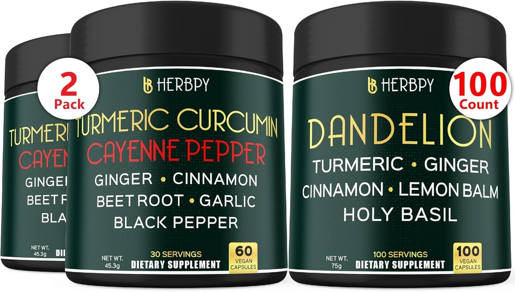 Bundle 7in1 Gurkemeje & 6in1 Mælkebøtte supplement - Support Heart, fordøjelse Sundhed og immunsystem