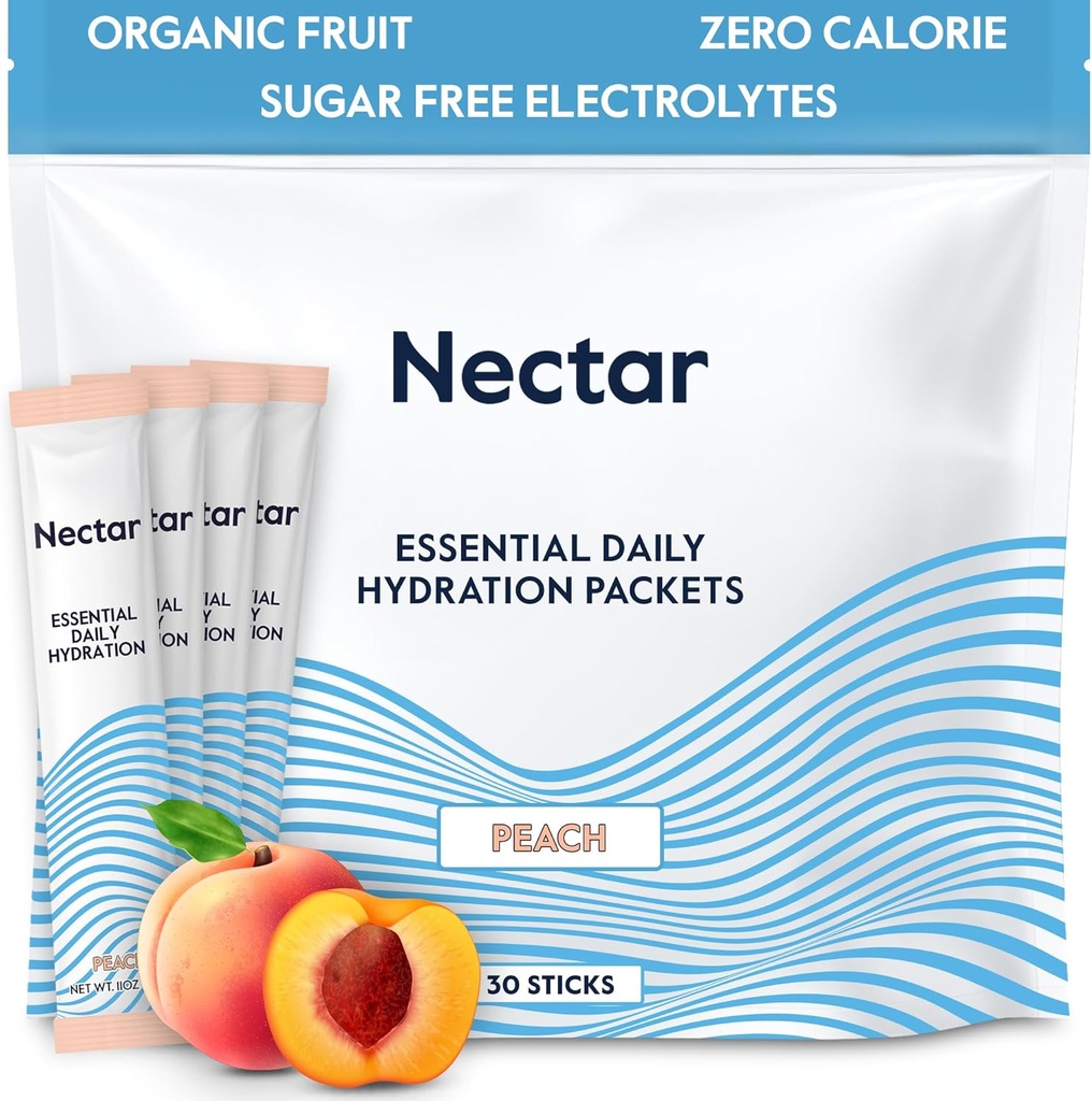 Nectar Hydration Pakninger - Elektrolytter Powder Pakninger - Sukker Free & 0 Calorie - Økologisk frugtvæske Dagligt IV Elektrolytter Pulver til Dehydrering Relief & Rapid Rehydrering (Peach 30 Pack)