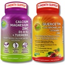 SUPPLEMENTER STUDIO Quercetin med Bromelain, C-vitamin og zink + Plantbased Calcium, Magnesium, D3, K2 & Gurkemeje - 100% Vegansk Supplement Bundle til immunforsvar og benstøtte