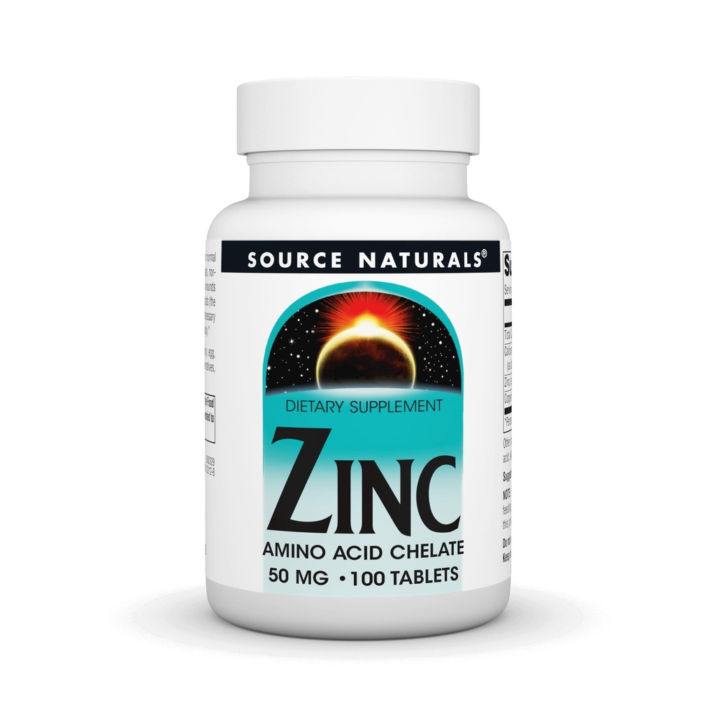 Source Naturals Zink Aminosyrechelat - 50 mg - 100 tabletter