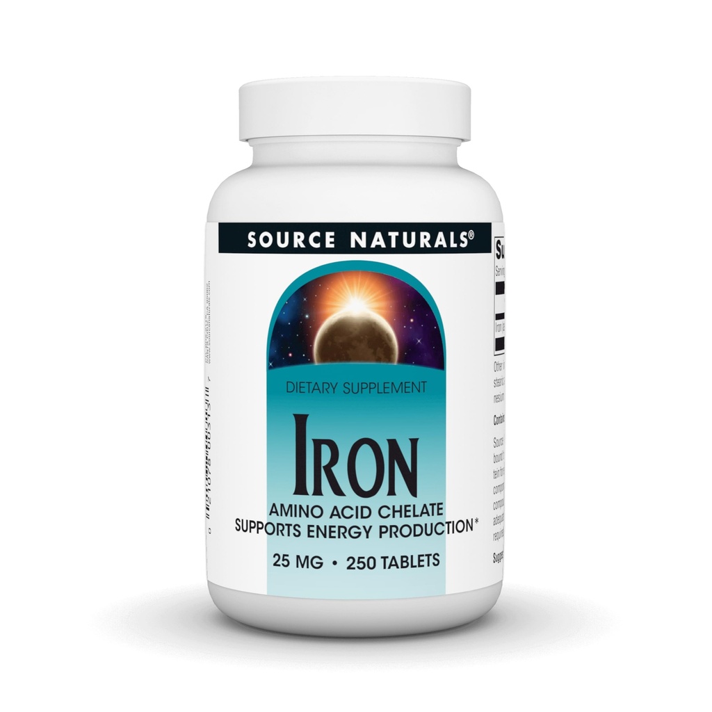 Source Naturals Iron, Aminosyrechelat - Kosttilskud, der understøtter energiproduktion - 250 tabletter