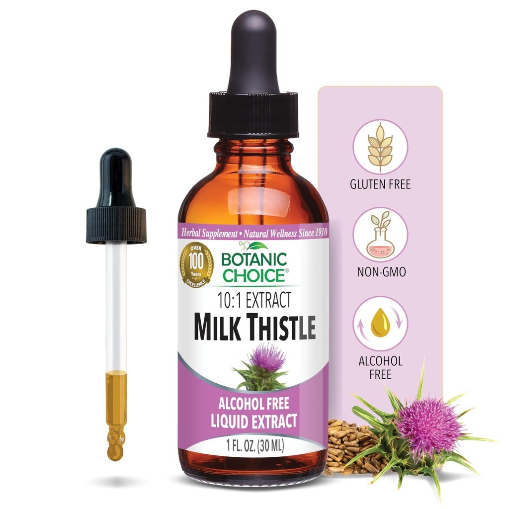 Botanic Choice Milk Thistle Liquid Extract, Alkohol fri, Gluten fri, hurtigt fungerende Traditional Lever Favorite, 1 fl. oz